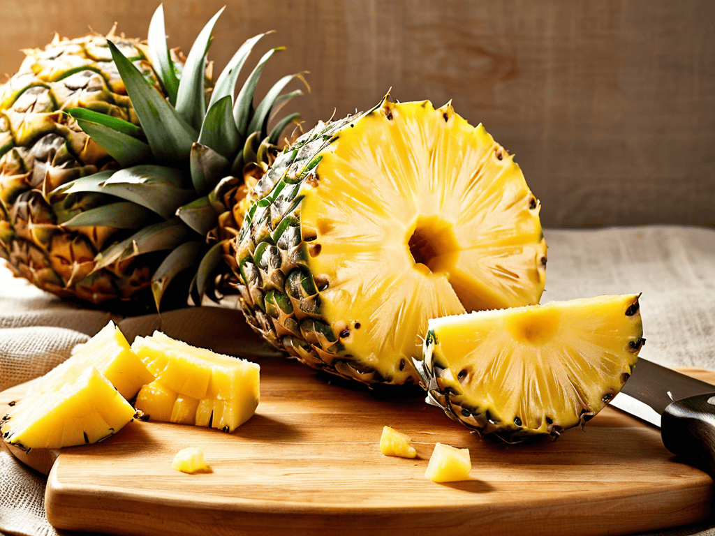 Cutting a fresh pineapple fruit